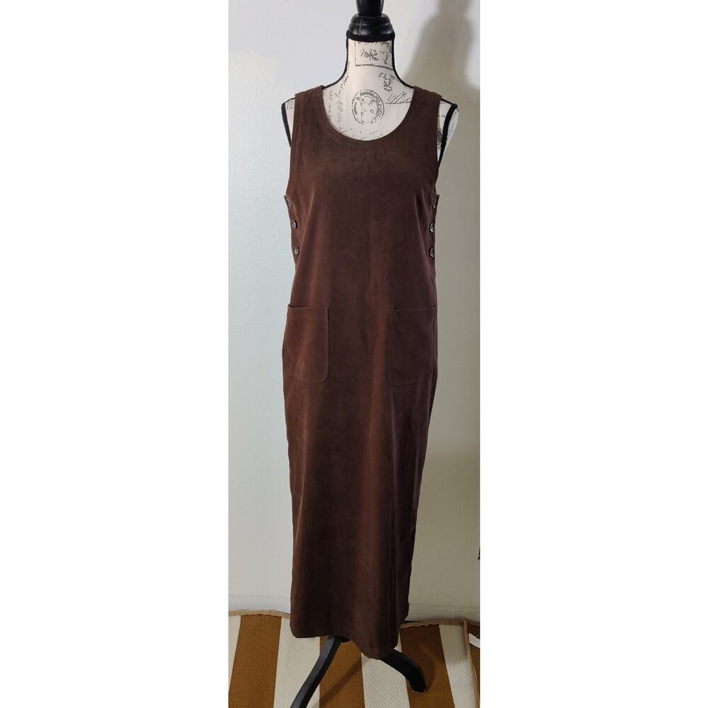Vintage Talbots Brown Fall Pinafore Midi Dress Sz S Sleeveless Side Buttons Y2K‎